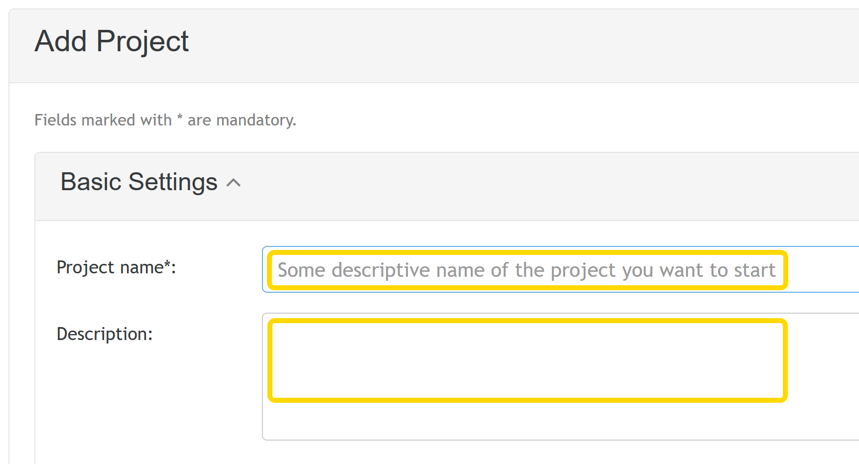 Basic settings for a new project